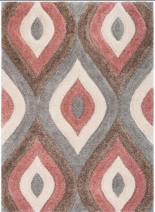 Rose Grey & Beige Diamond Wave Shaggy Carpet