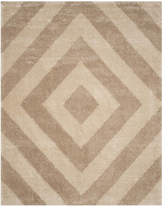 Beige Diamond Pattern Textured Shaggy Carpet