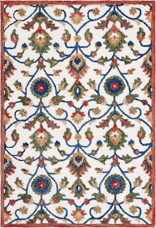 Midnight Flora White Woolen Hand Tufted Carpet