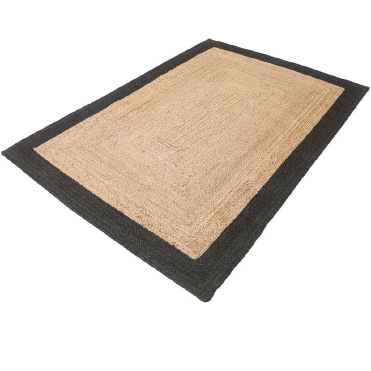 Onyx rugs rectangular jute carpet with natural woven texture and black border