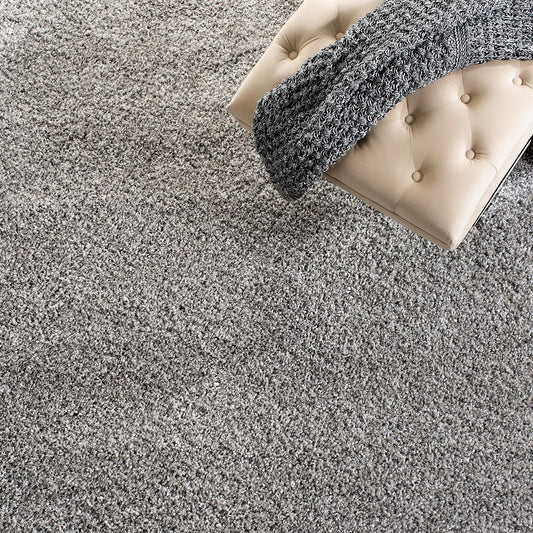 Silver Solid Shaggy Plain Area Carpet