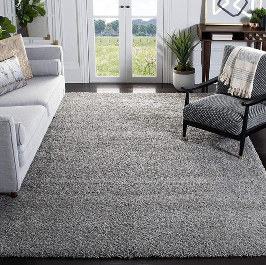 Silver Solid Shaggy Plain Area Carpet